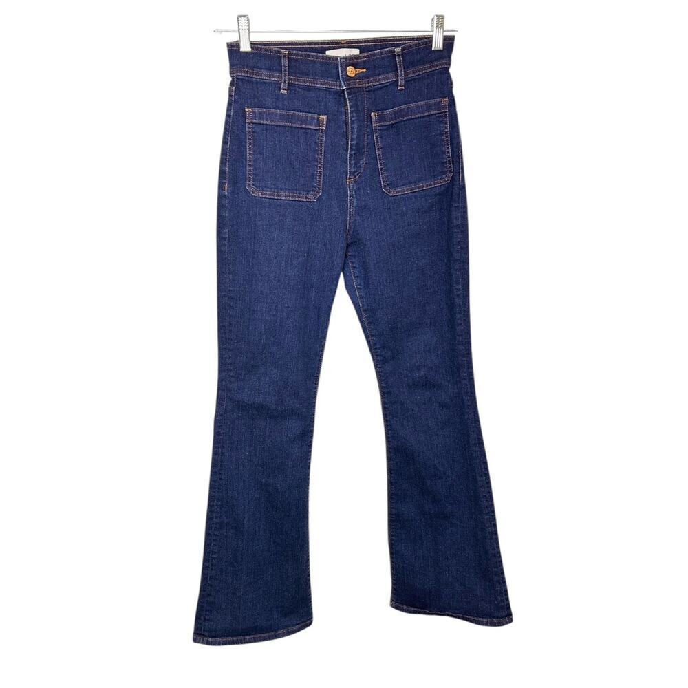 Loft The Slim Flare Ultra High Rise Patch Pocket Dark Jeans 27/4